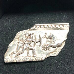 Vintage Roman Greek Frieze 825 Silver Gold Wash Warriors Horses Pin Brooch
